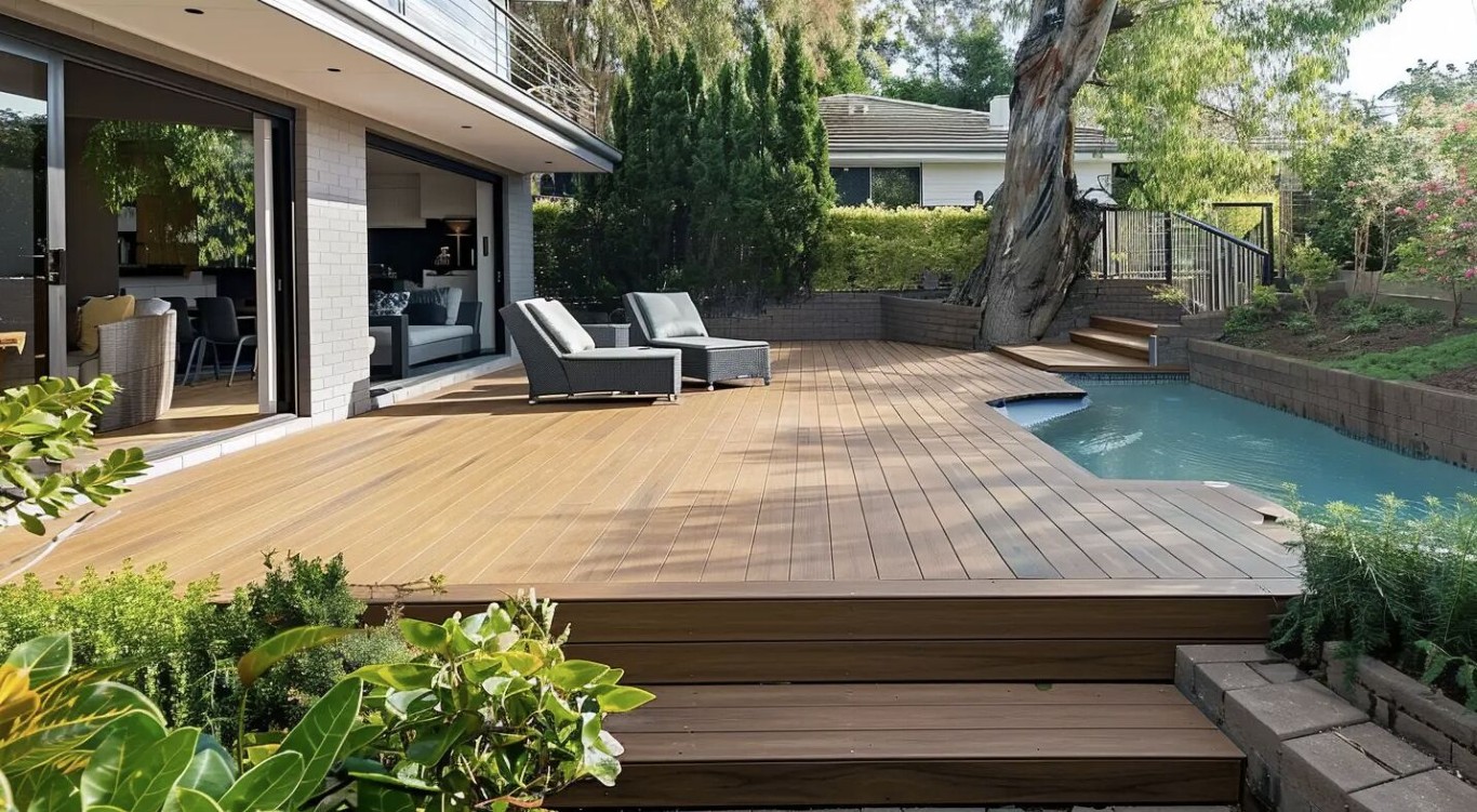 Beautiful composite deck installation with pool area in Hacienda Heights, CA